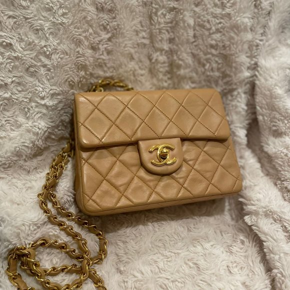 CHANEL LAMBSKIN LEATHER VINTAGE MINI SQUARE CLASSIC SINGLE FLAP SHOULDER BAG - Picture 10 of 16